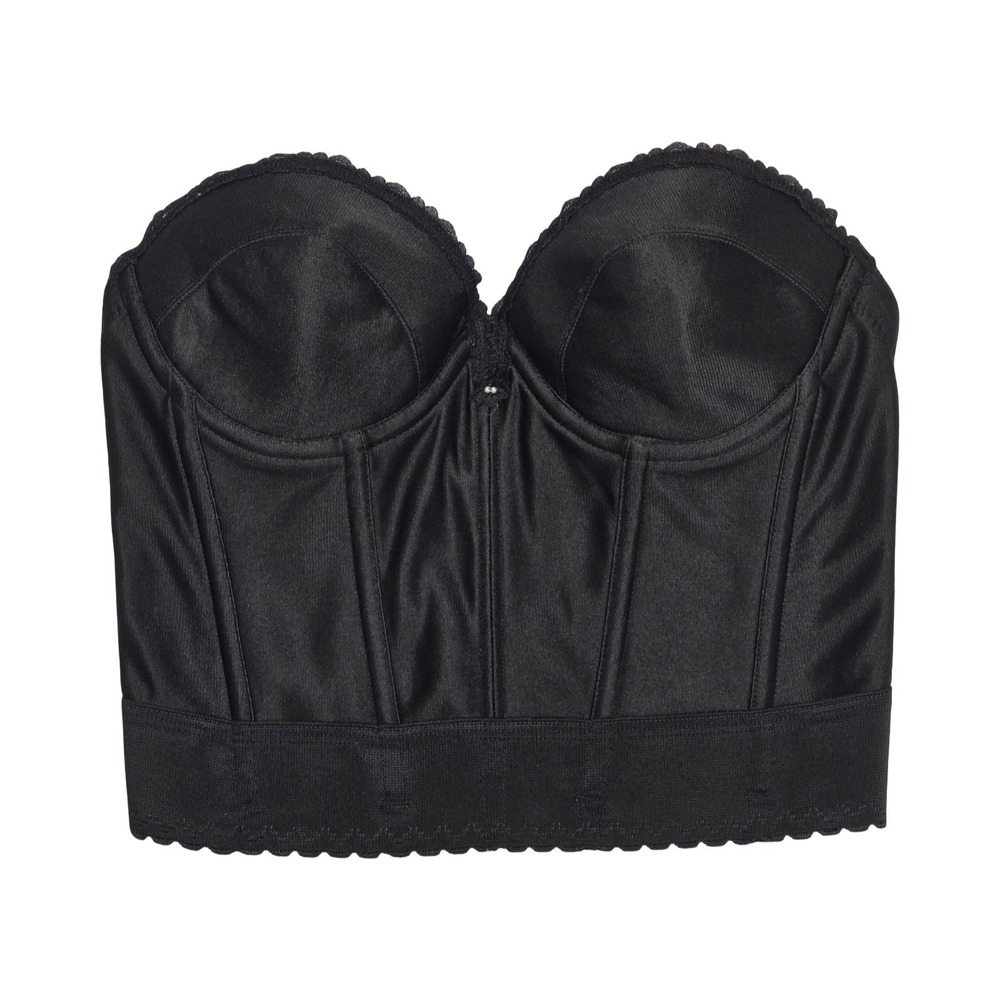 Vintage 70s 80s Strapless Bra Bustier 36B Subtract Black Longline Corset Alt